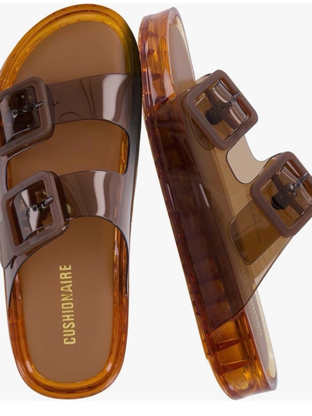 Cushionaire Brown Transparent Double-Buckle Slide Sandals size 5
